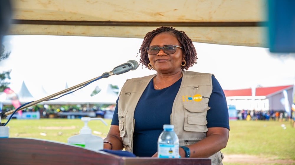 Representative UNFPA Uganda Ms. Gift Malunga makes her World Population Day remarks in Arua City, July 11. PHOTO: UNFPA/Evelyn Matsamura Kiapi.