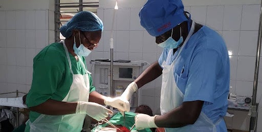 The first step in a journey of a million miles for Palabek-Kal HCIV: Doctors perform the maiden life-saving procedure, made possible by UNFPA’s support and other partners. Photo credit: Dr. Bayfa Arwinyo, Consultant Obs/ Gyn, Gulu Regional Referral Hospital.