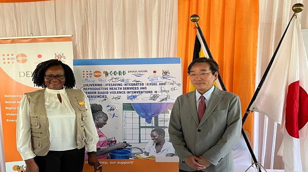 UNFPA Uganda Representative Ms Gift Malunga (L) and Japan's Ambassodor to Uganda H. E  Takuya Sasayama launched the project.