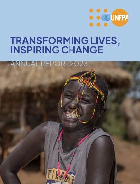 Girl smiling on cover of UNFPA Uganda Annual Report 2023
