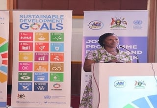 UN Resident Coordinator Ms. Susan Ngongi Namondo gives remarks on behalf of the UN in Uganda.