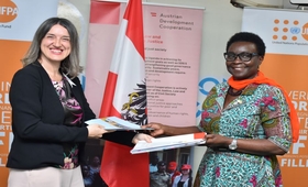 Head of Office ADC in Uganda Dr. Roswitha Kremser (L) and UNFPA Representative Dr. Mary Otieno.