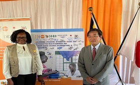 UNFPA Uganda Representative Ms Gift Malunga (L) and Japan's Ambassodor to Uganda H. E  Takuya Sasayama launched the project.