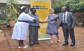In solidarity with Midwives during the award ceremony organised by The Embassy of Sweden in Uganda.