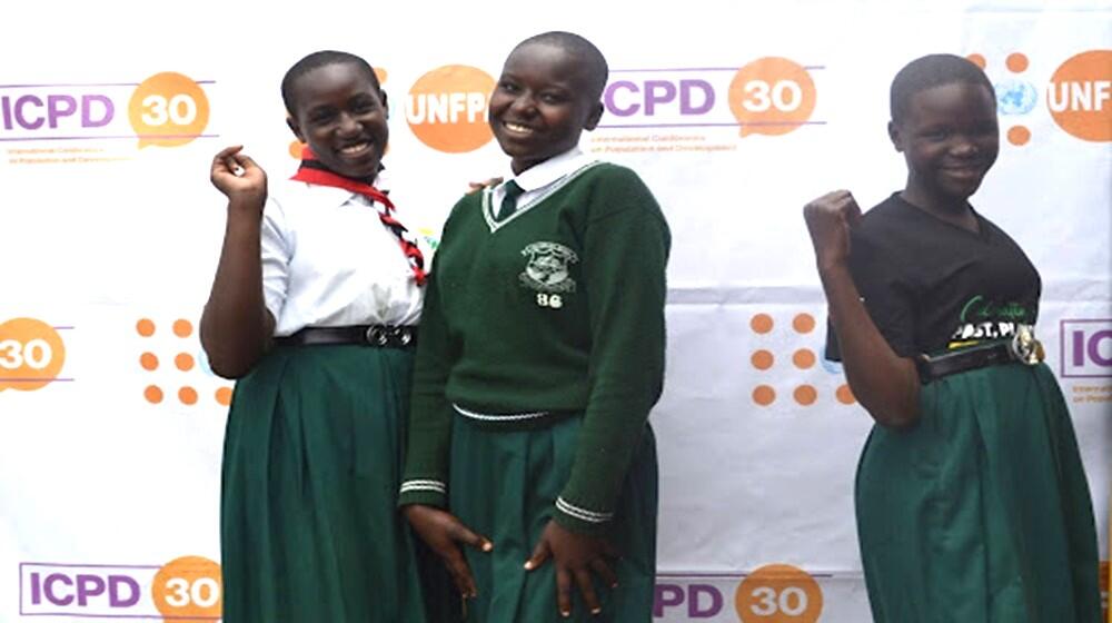 Some of the school girls who attended the World Population Day celebrations in Arua on July 11 and were able to learn about making healthy choices to prevent teenage pregnancy and stay in school.