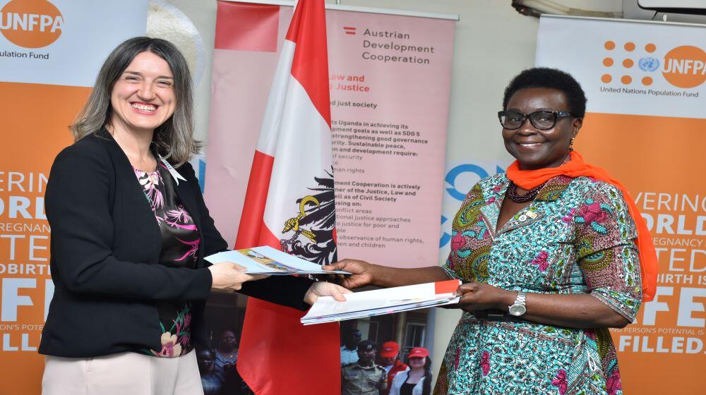 Head of Office ADC in Uganda Dr. Roswitha Kremser (L) and UNFPA Representative Dr. Mary Otieno.