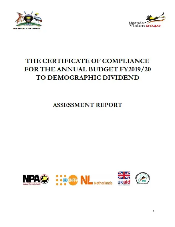 The Certificate of Compliance for the Annual Budget FY 2019/20 to Demographic Dividend (Assessment Report)